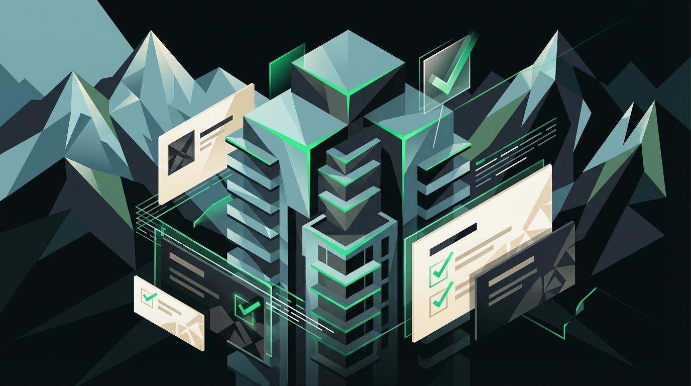 Modern condominium tower with digital voting elements overlaid, representing BC strata council elections