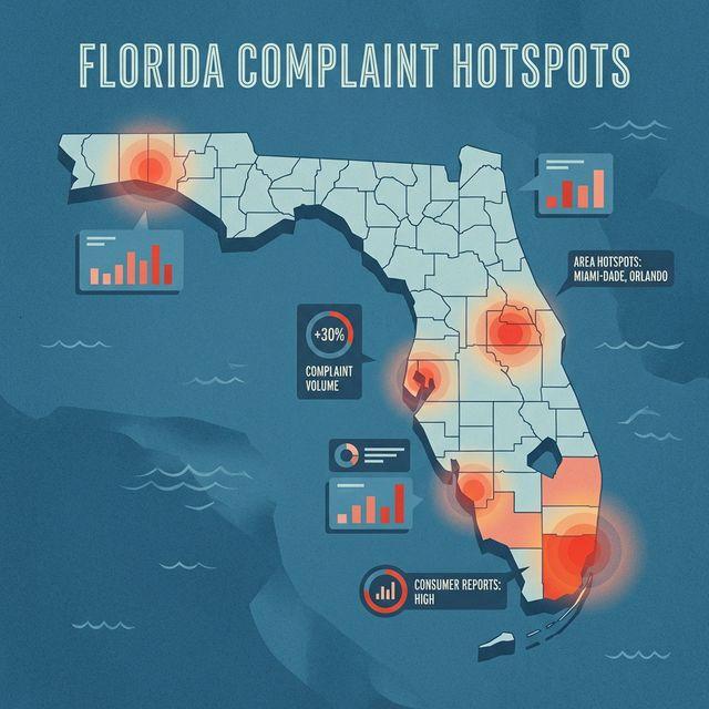 Map of Florida highlighting counties with highest HOA election complaint rates