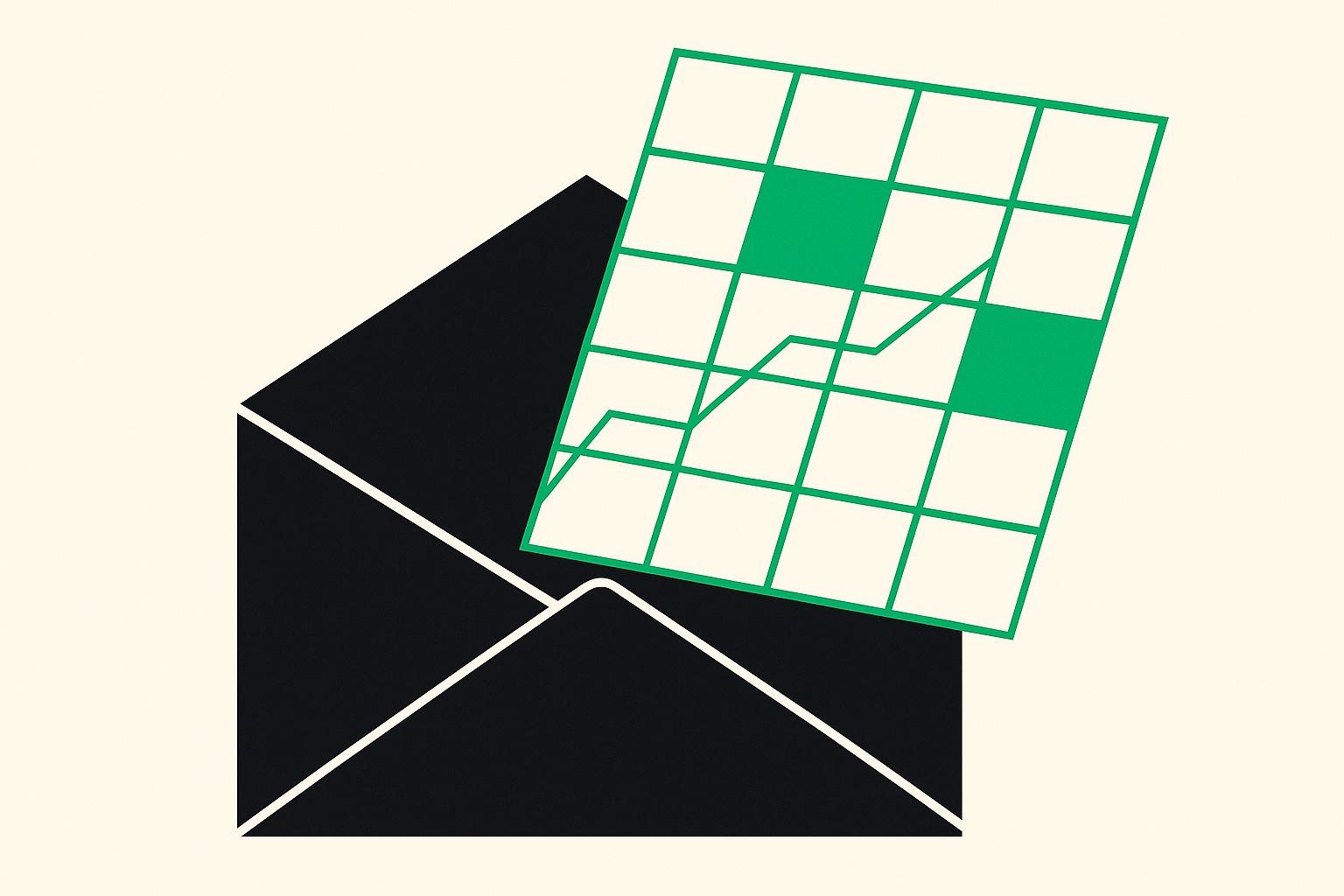A geometric envelope with a green calendar grid emerging, three deadline dates highlighted