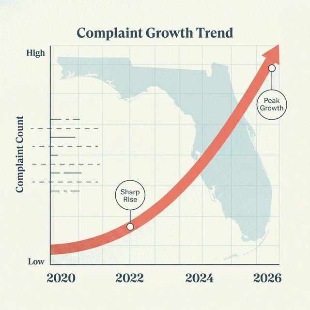 Graph showing the surge in Florida HOA election complaints from 2020 - 2026