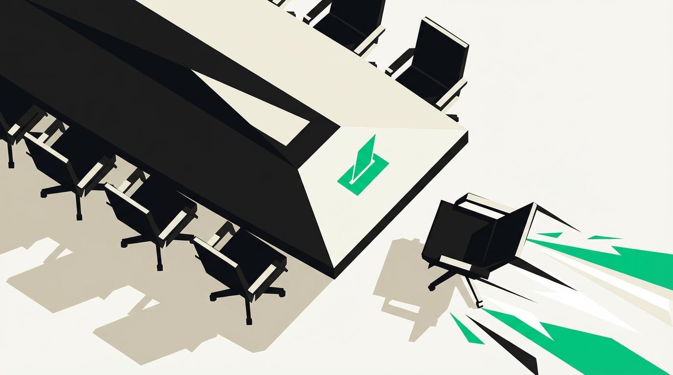 Boardroom table from above with one chair being removed, representing HOA board member recall