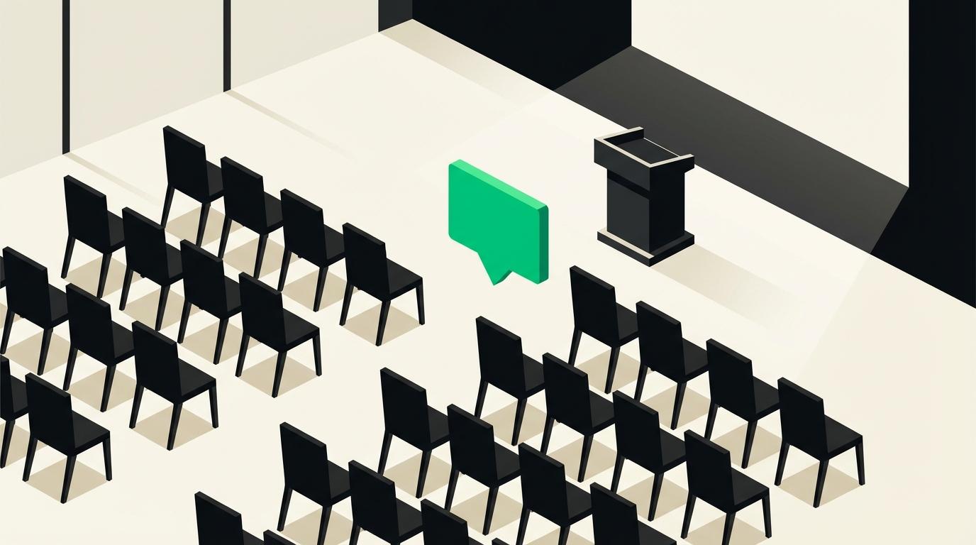 Rows of empty chairs facing a podium in a community meeting room, the picture of an HOA annual meeting that fell short of quorum