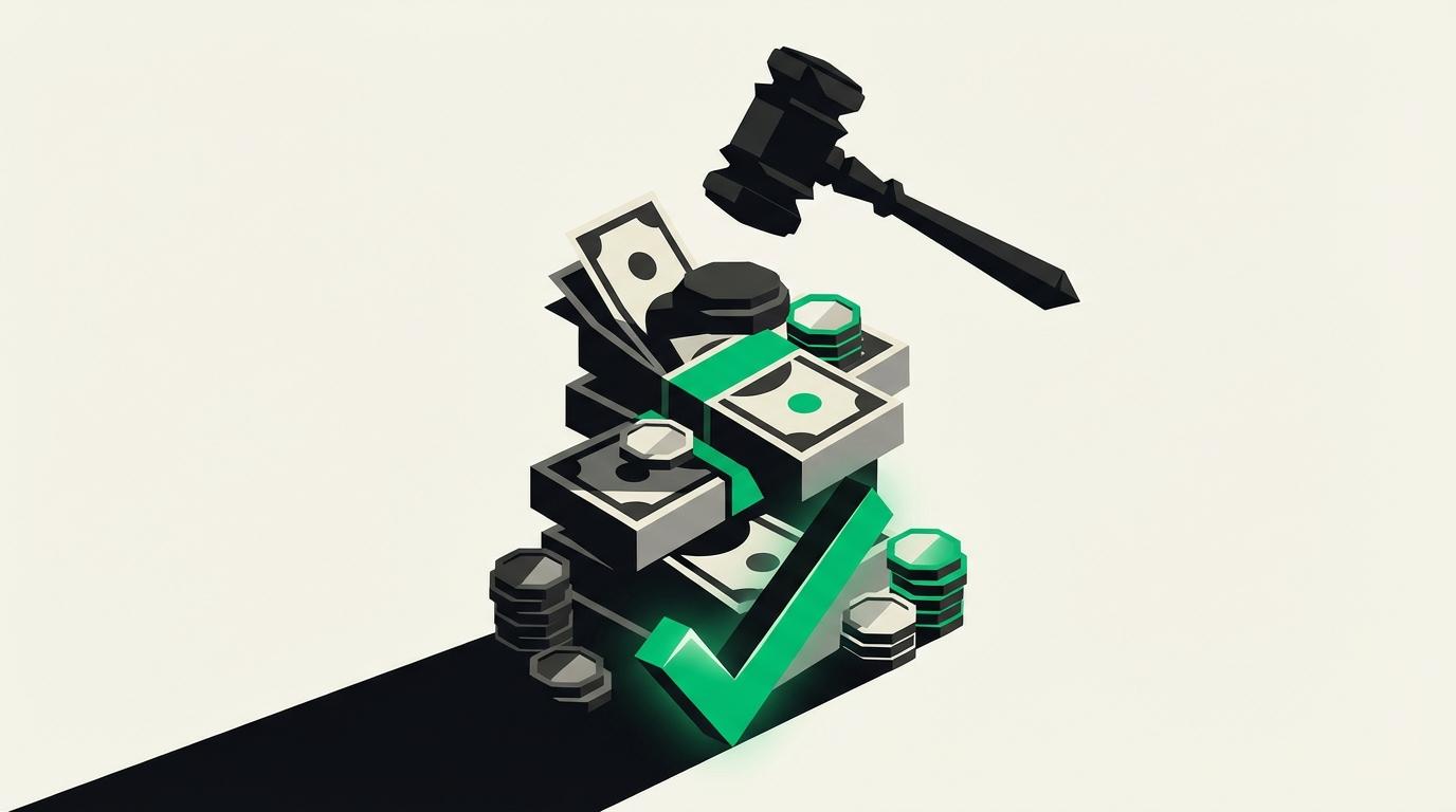 Stack of geometric currency and gavel representing HOA special assessment voting requirements