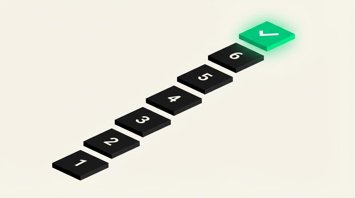 Step-by-step ascending geometric pathway leading to a completed election checkmark, representing the choice of who administers an HOA election
