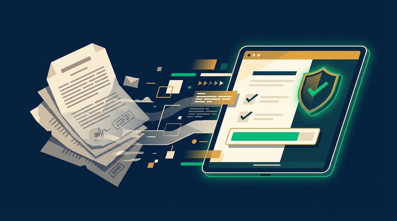 Digital clipboard with verified checkmarks flowing into a signature line, representing legally valid online petitions